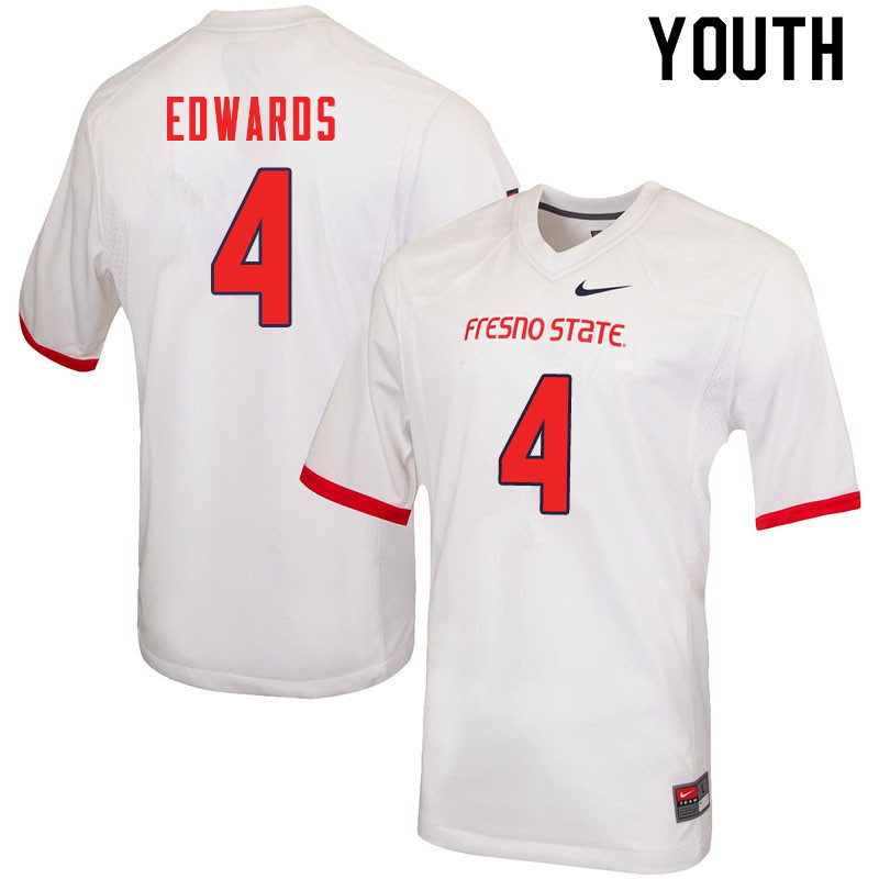 Youth #4 Emoryie Edwards Fresno State Bulldogs College Football Jerseys Sale-White - Click Image to Close